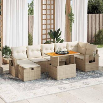 vidaXL Set Sof&aacute;s Jard&iacute;n Y Cojines 5 Pzas Rat&aacute;n Sint&eacute;tico Acacia Beige Vidaxl