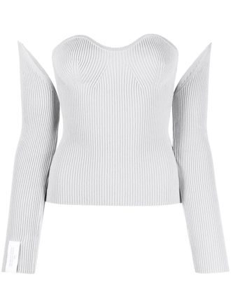 Rokh ribbed-knit bustier-style top - women - Polyester/Viscose - M - Grey