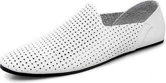 Generic Loafers for Men Breathable Lightweight Flat Heel Venetian Loafer Flexible Lightweight Anti-Slip Classic Prom Slip-ons(White Perforated,4.5 UK)