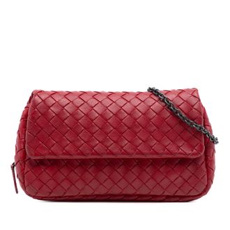 Bottega Veneta Tweedekans Mini Nappa Intrecciato Uitbreidbare Ketting Flap Crossbody