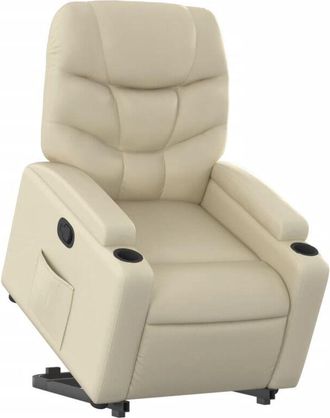 vidaXL Sill&oacute;n Reclinable Elevable Cuero Artificial Color Crema Vidaxl