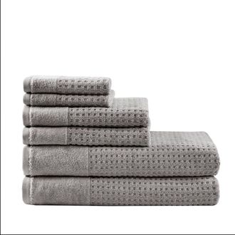 Home Outfitters Ivory 100% Cotton Waffle 6pcs Bath Towel Set, Absorbent, Bathroom Spa Towel, Modern/Contemporary
