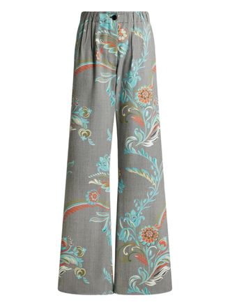Etro floral-print pleated trousers - women - Elastane/Wool/Polyester - 48 - Grey