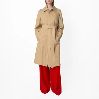 Burberry Long Gabardine Belted Car Coat, Brand Size 10 ( US Size 8 )