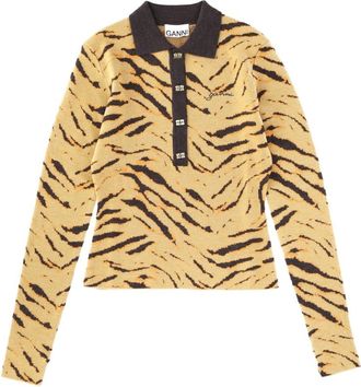 Ganni Polo Shirt With zebra Print