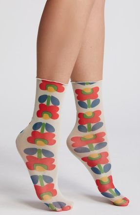 High Heel Jungle Retro Floral Mesh Socks in White Multi at Nordstrom