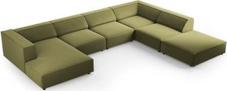 BLOOMINGLOFT 7-Sitzer Design Panorama Sofa Ardenal mit langer Seite rechts, Samtbezug