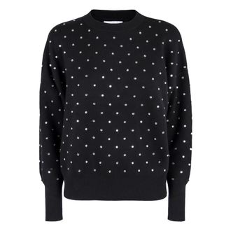 Paco Rabanne Round-neck Knitwear, female, Black, Size: S Crystal Detail Wool Pullover