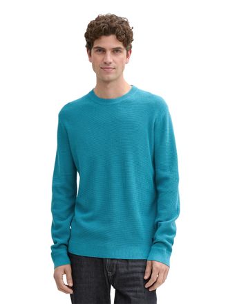 Tom Tailor Rundhalspullover TOM TAILOR, Herren, Gr. 3XL, blau (turquoise blau melange), Strick, Obermaterial: 100% Baumwolle, unifarben, regular fit taillenlang,