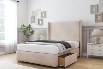 Comfort Beds Ayla Naples Divan Base 2 Drawers - 54 Wingback-Footboard in Light Sand | Size: Super King