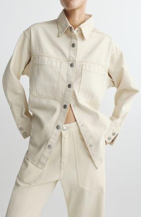 DL1961 Addison Snap Front Denim Overshirt in Ecru at Nordstrom, Size Small