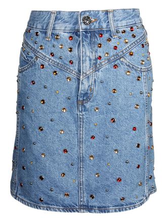 Sandro crystal-embellished denim skirt - women - Cotton - S - Blue