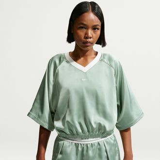 Nike Womens Nike Sportswear Oversized Satin Top in Green | IH1330-006