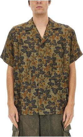 Uma Wang Um 1506 Relaxed Fit Band Collar Popover Shirt - Heren - Korte mouwen Overhemden - Veelkleurig - M - Overhemden