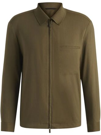 BOSS zip-up shirt jacket - men - Linen/Flax/Viscose - 52 - Green