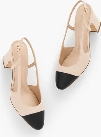Talbots Irene Nappa Slingback Pumps - Rattan/Black - 10 1/2 M Talbots