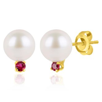 MAX + STONE 14k Yellow Gold Freshwater Pearl and Gemstone Stud Earring