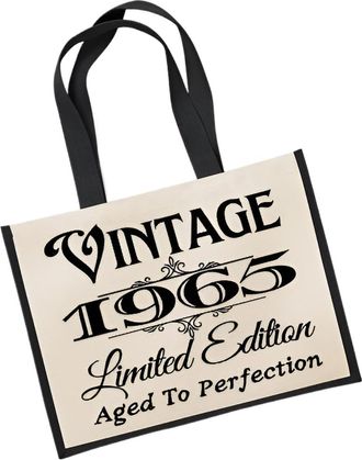 Generic 60th Birthday LARGE Jute Bag 1965 Vintage Limted Edition Aged To perfection (Black)