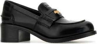 Miu Miu Womens Leather Block-Heel Loafer Black