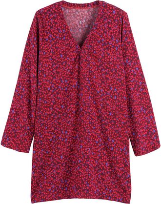 La Redoute Collections Korte jurk, wijd uitlopend, V-hals, lange mouwen