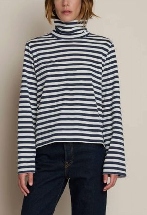 Nation Ltd Neo Mock Neck T-Shirt In Seascape Stripe