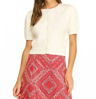 Pinch Design Cable Knit Short Sleeve Cardigan In Cream