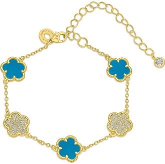 Kenneth Jay Lane CZ & Faux Turquoise Clover Bracelet in Turquoise/Gold at Nordstrom Rack, Size 7