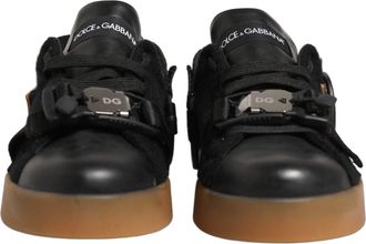 Dolce & Gabbana Black Leather Low Trainers Men Sneakers Shoes Cotton Nylon Viscose Calf