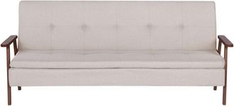 Beliani Beliani - Modern Fabric Sofa Bed Dark Wood Armrests Legs Convertible Beige Tjorn