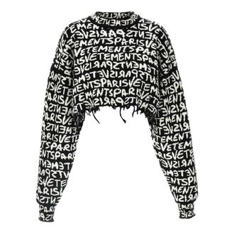 VETEMENTS Truien & Vesten, Dames, Zwart, M, Wol, Paris Monogram Cropped Sweater
