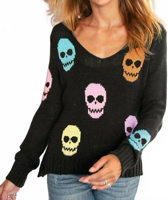 Wooden Ships Skull Long Sleeve Sweater In Black Multi