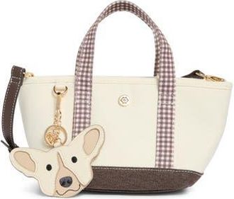 Nanette Lepore Small Convertible Denim Twill Satchel with Accessories in Soft Beige /Brown Gingham at Nordstrom Rack