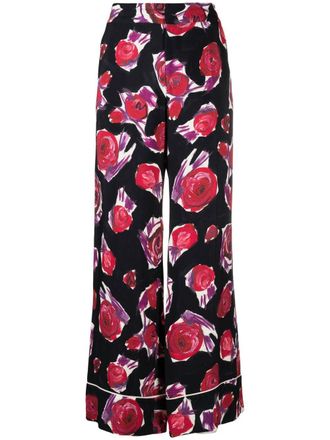 Marni floral-print wide-leg trousers - Black