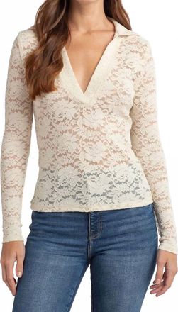 Red Haute Womens Deep V Lace Shirt In Cream