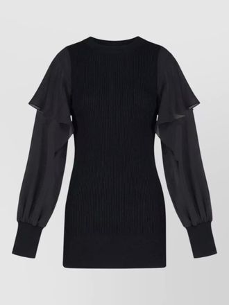 sacai knit sweater crew neck ruffle detail