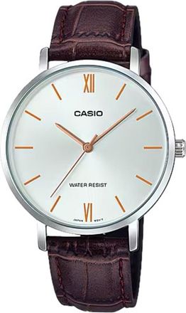Casio Womens Silver Dial Brown Leather Strap Watch - LTP-VT01L-7B2UDF