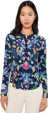 Johnny Was Long Sleeve Fitted Henley T-Shirts - Elizabeth Womens Clothing Blue : 2XL, Rayon/Spandex