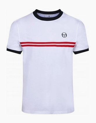 Sergio Tacchini Mens Sergio Tacchini Supermac T-Shirt White/Maritime Blue/Adrenaline Rush - Size: 38
