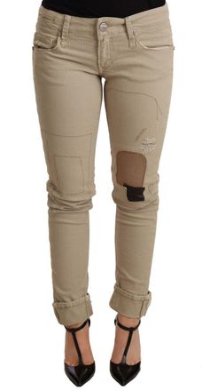 Acht blue Cotton Bottom Slim Fit Folded Womens Pant