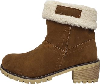 Generic Womens Sherpa-Lined Ankle Boots, Square Heel Platform, Winter Short Boots in Black, Red, Green, Brown, Grey with Fleece Collar