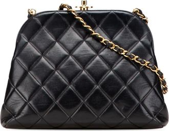 Chanel Borsa a tracolla in pelle di agnello con telaio e catena 1996-1997 - Nero