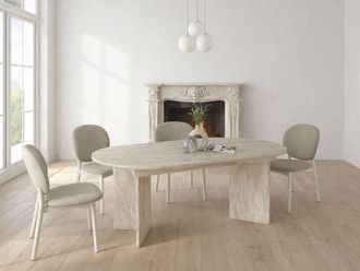 Vente-Unique Extendable Dining Table for 6 To 10 People - Beige Travertine Effect