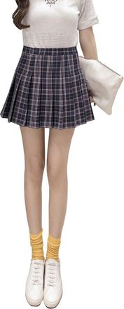 Hoerev Women Girls Black Stripes Short High Waist Pleated Skater Tennis Skirt