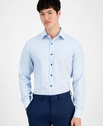 Alfani Dress Shirt Mens Blue Geo Print Slim Fit Button Up Formal FTS1600