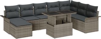 vidaXL Garden Sofa Set with Cushion 9 pcs Grey Poly rattan Vidaxl