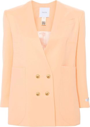 Patou collarless double-breasted blazer - women - Virgin Wool/Elastane - 34 - Orange