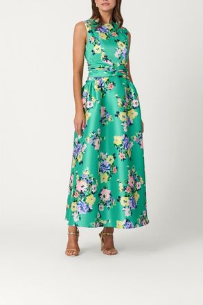 Shoshanna Midnight Bouquet Floral Mikado Estrella Dress in Vibrant Green Multi at Nordstrom, Size 12