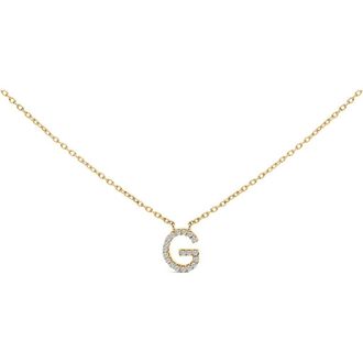 House of Brilliance 10K Yellow Gold Diamond Accent A-Z Block Initial Pendant Necklace in Yellow Gold | G at Nordstrom