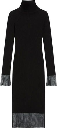 Sportmax Kleedjes, Dames, Zwart, S, Wol, Chique Gebreide Jurk met Mesh Mouwen