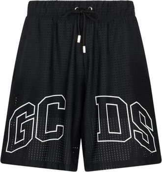 GCDS Zwarte sportieve shorts met logodetails - Heren - Strandmode - Zwart - 2XS - Nylon - Badmode